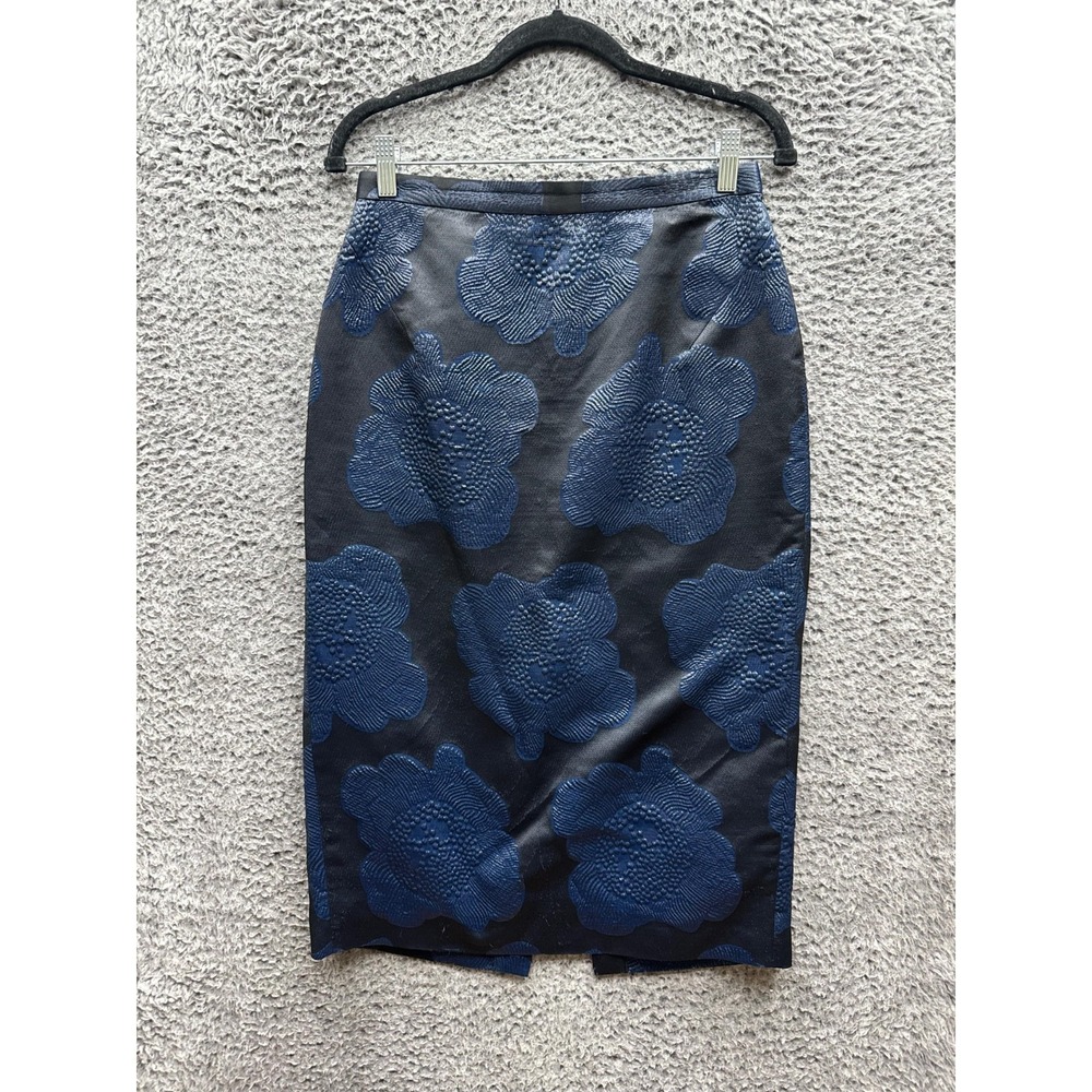 Raoul Floral Jacquard Knee Length Metallic‎ Pencil Skirt Black Womens Size 4